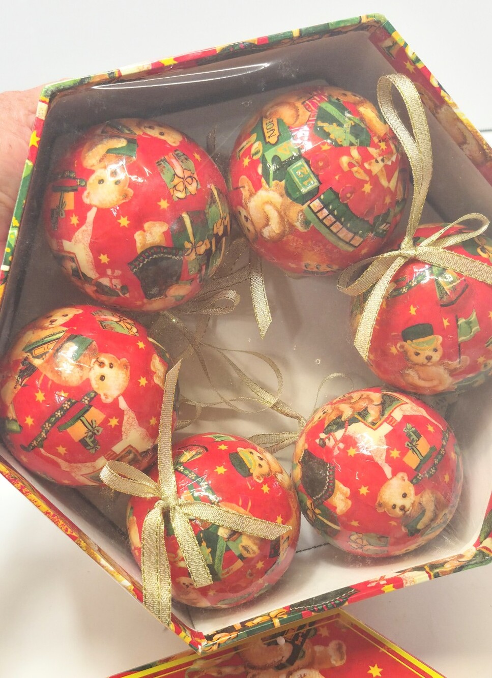 Vintage Teddy Bear paper mache ball Christmas Ornaments